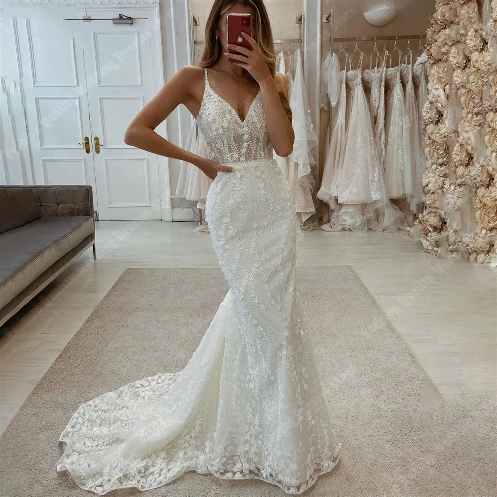 2024 Elegant Tulle Women Wedding Dresses Sexy V-Neck Mermaid Bridal Gowns Formal Mopping Length Engagement Ball Vestido De Novia