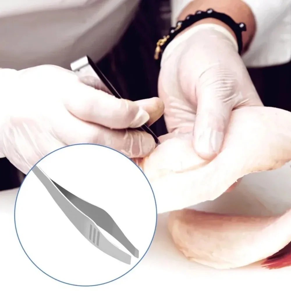 Pinzas de hueso de pescado de acero inoxidable, pinzas para alimentos, herramienta de depilación, pinzas para jamón en ángulo, alicates de cocina, herramienta para mariscos, 1 ud.