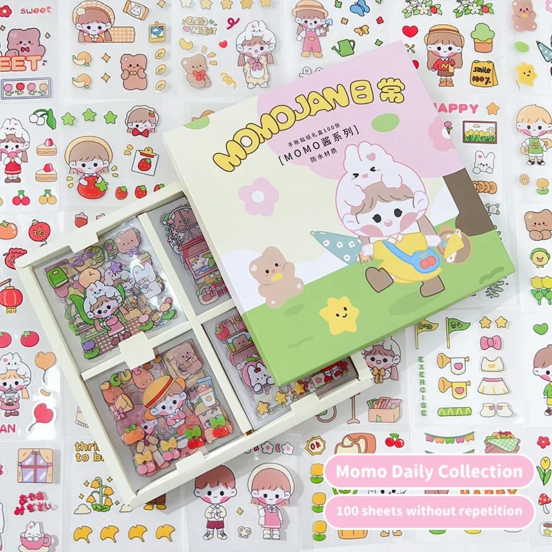 100pcs Gift Box Packaging Stickers Cute Cartoon Kawaii Transparent Decoration Self Adhesive Stationery Sticker