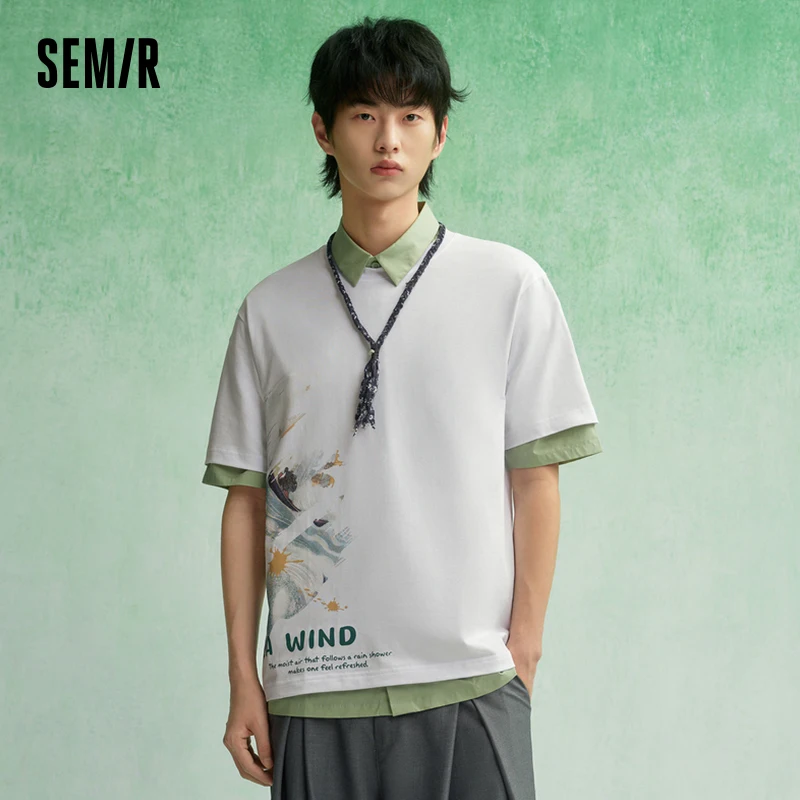 Semir Short Sleeve T Shirt Men 2023 Summer New Loose China-Chic Fashion Couple Cotton Tops