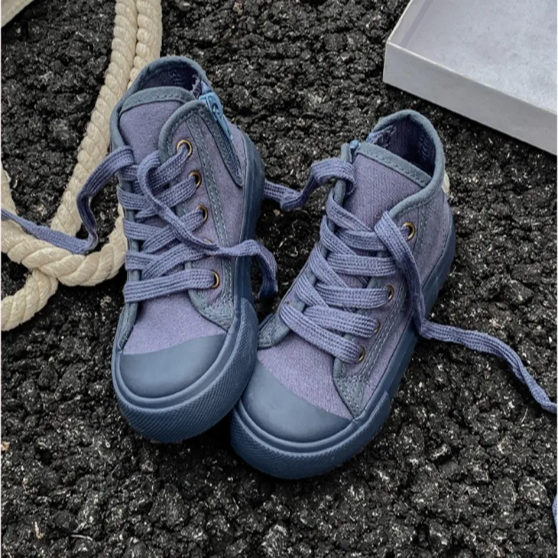 New Candy Color Children\'s High Top Canvas Shoes Spring Autumn New Boys Girls Casual Board Shoes Lace up Baby White Shoes 20-38