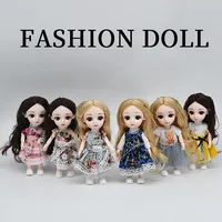 1/12 BJD Doll Joint Movable Simulation Doll Figures 16CM Body Model Dress Up With Skirts Shoes Children Play House Toy Girl Gift