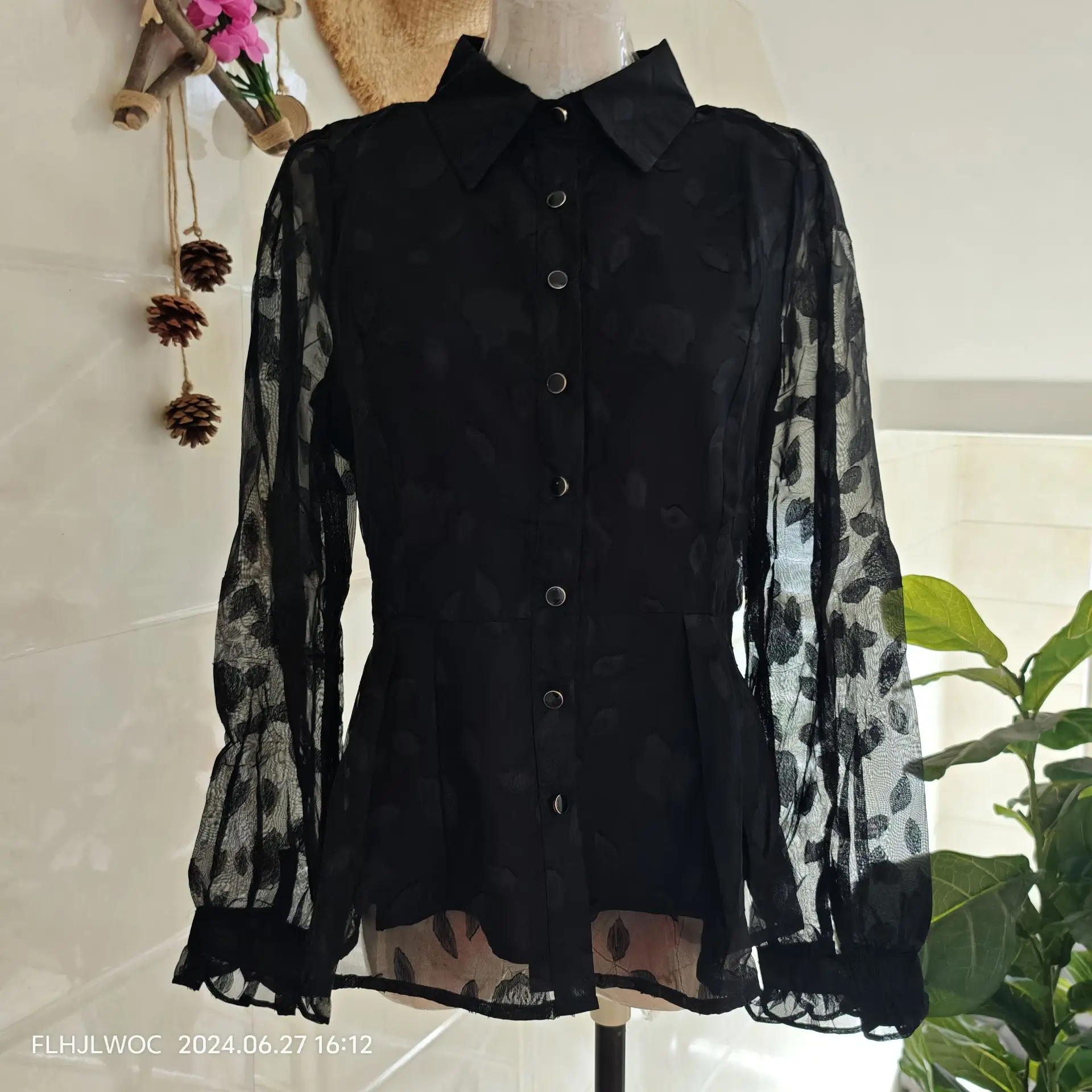 Elegant Formal Black Button Shirts Work Office Lady Cute Sweet Japan Girls Preppy Style Retro Vintage Peplum Tops Blouses