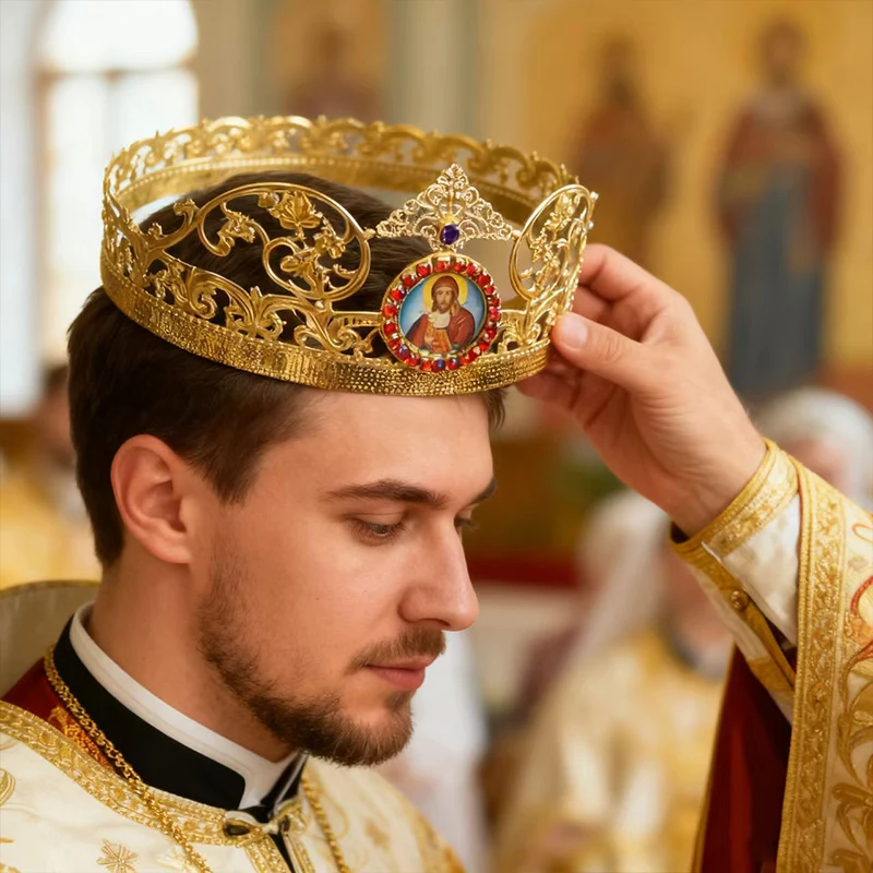 Neue orthodoxe Kirchenkrone, Jesus- und Maria-Ikone, Heilige Familie Krone, religiöses Ritual, orthodoxe Kirche, heilige Hochzeit, Ehepaar-Kronen-Set – Detail 9