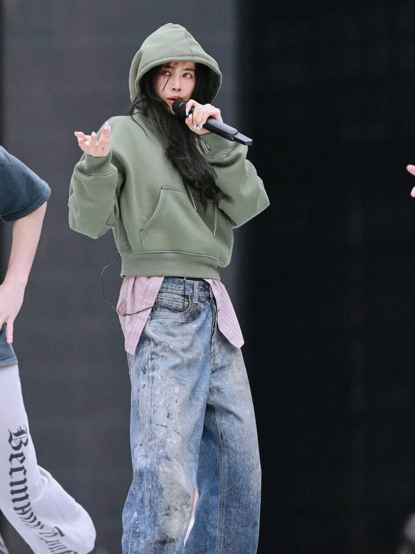 

Exjr Jolin Tsai Spring New Retro Color Hoodie Letter Print Short Top Women's Clothing Straight Leg Long Sleeve Girls