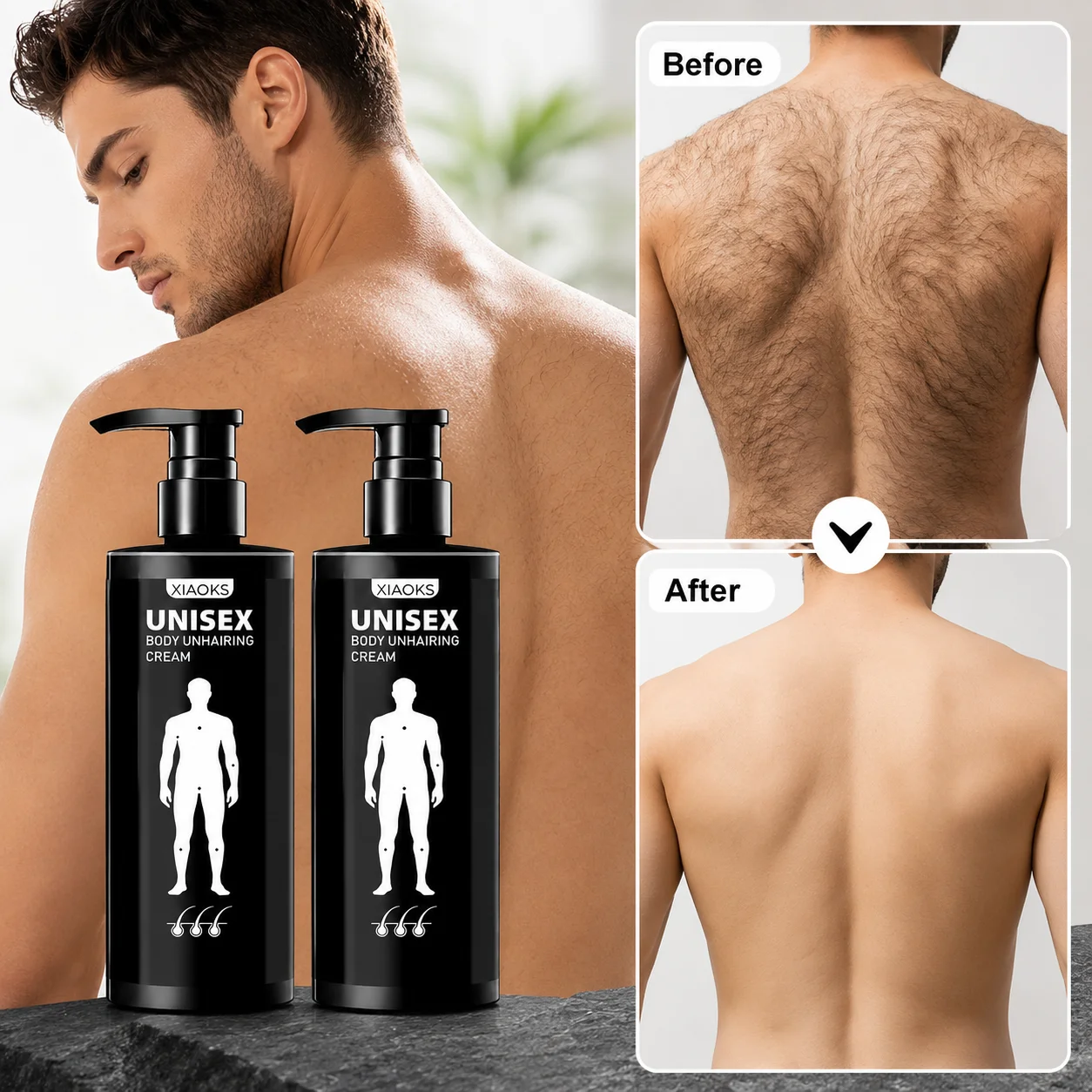 2 bottles - XIAOKS whole body hair removal cream, 150g each, fast and painless, leaving no traces, moisturizing and cleansing, cleansing with just one swipe, one bottle is long-lasting and dry, suitable for use under the armpits of men and women all over