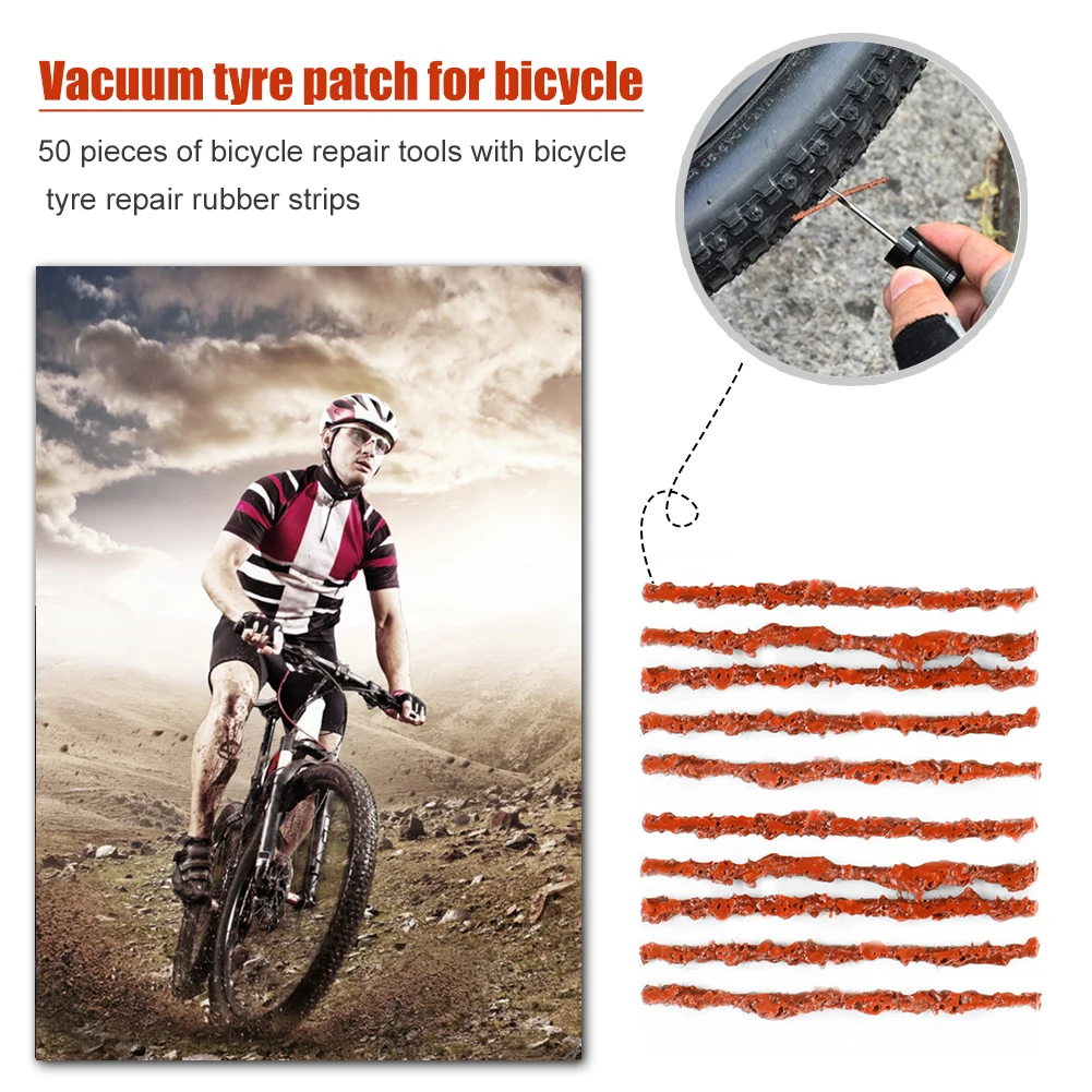 50pc Tubeless Tire Repair Strips Slug Plug Tire Seal Rubber Strip Stiring Glue for Car Motorcycle Bike Tyre Puncture Repair Tool