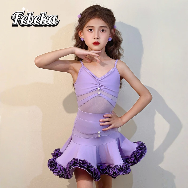 Traje de treinamento de dança latina menina novo traje de desempenho das crianças regulamentos de competição vestido de dança latina