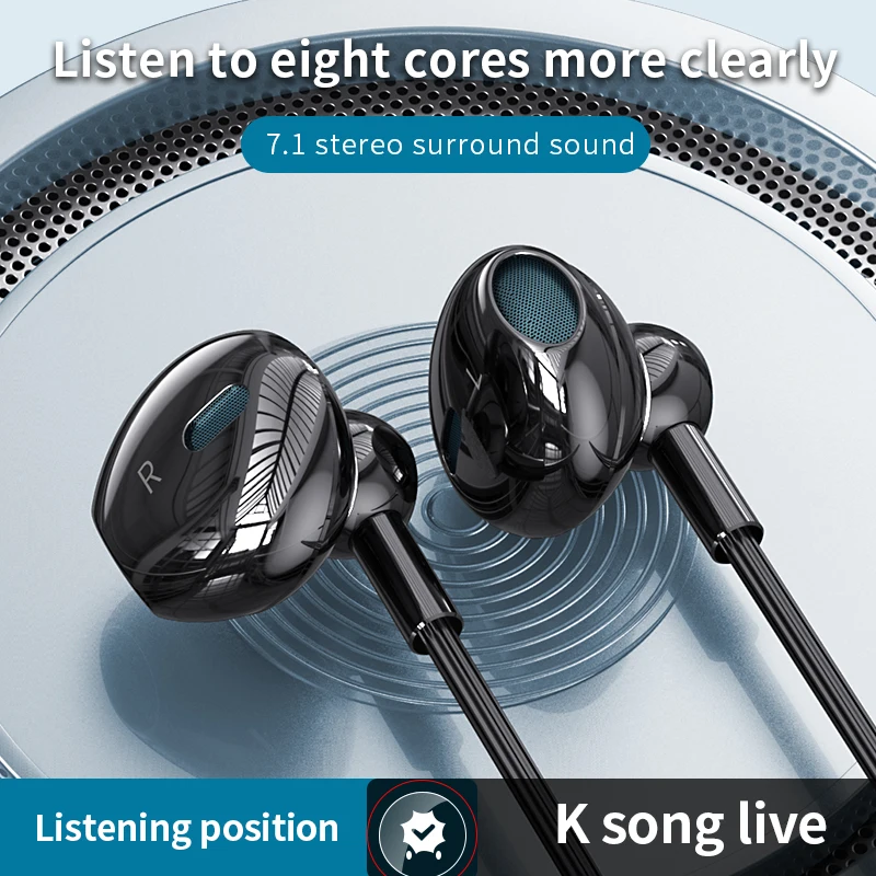 Wire Control Headset Type-c Hifi Sound Universal K Song Stereo Game Earphones With Microphone For Phones Tablets