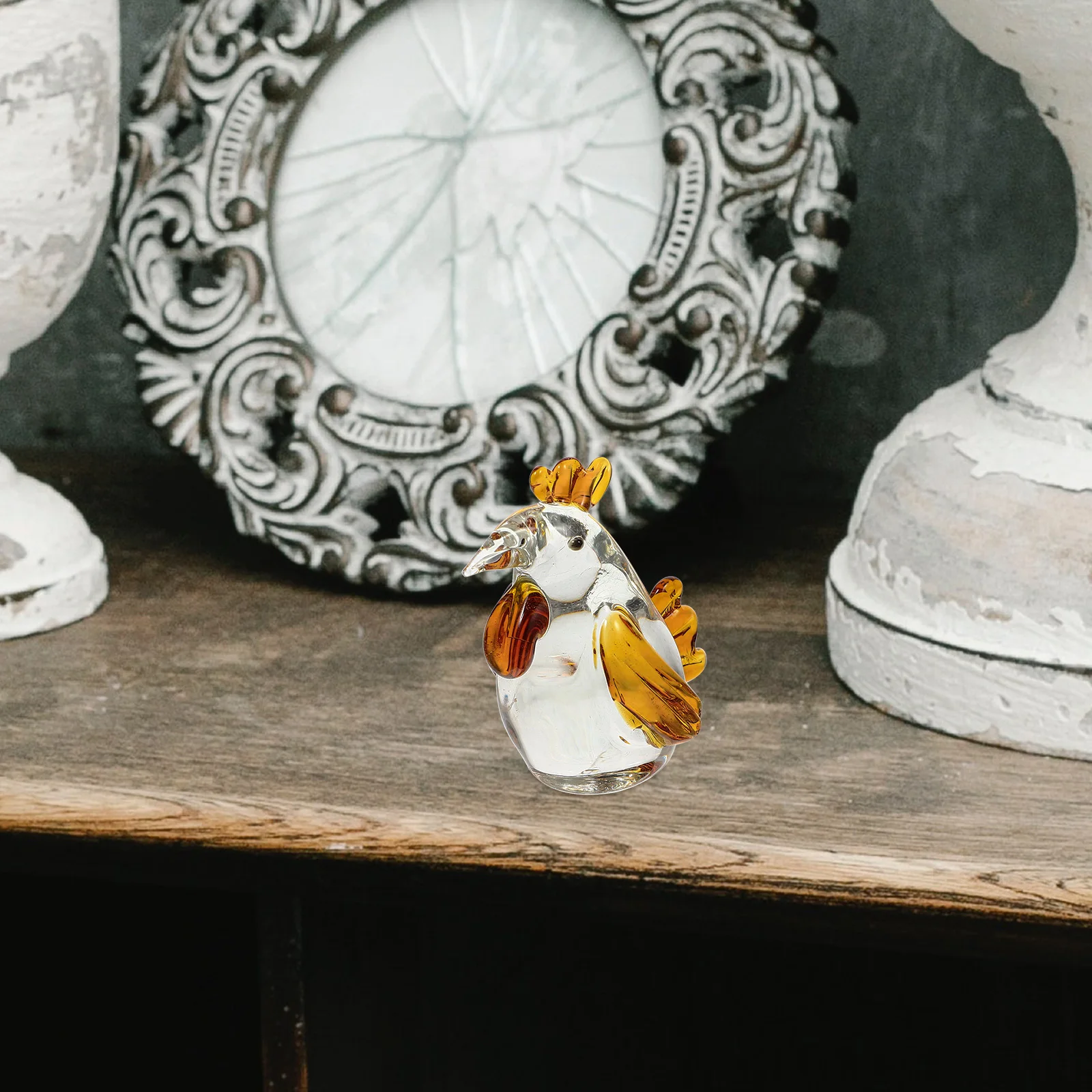 

Vivid Colorful Glass Rooster Desktop Ornament Creative Design Ideal for Indoor Outdoor Decor Glass Rooster Statue