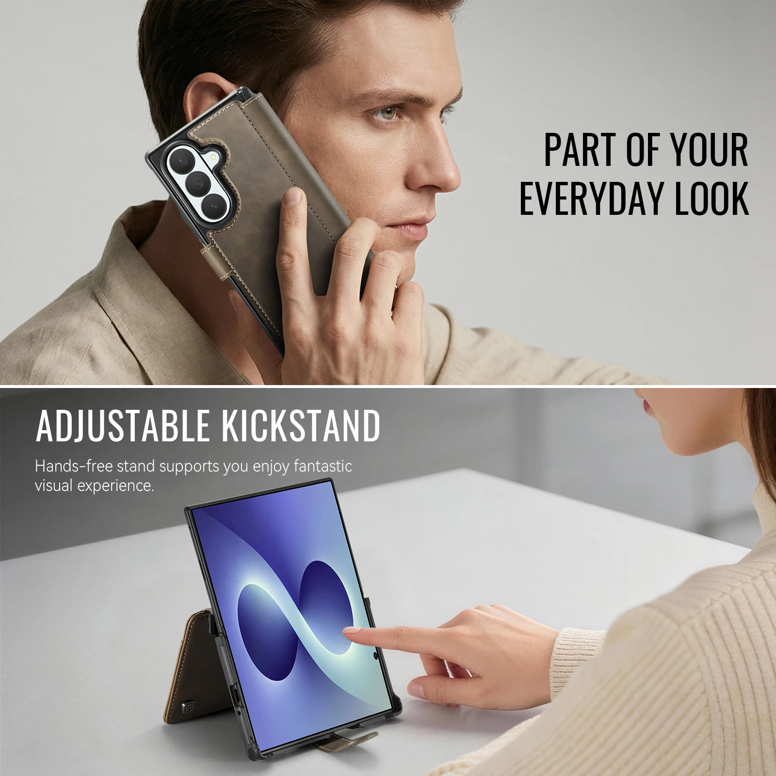 AT-A15 Magnetic Wallet Case For Samsung Galaxy Z Fold 8 Ultra Card Slots Flip Leather Cover Adjustable Kickstand Phone Cover