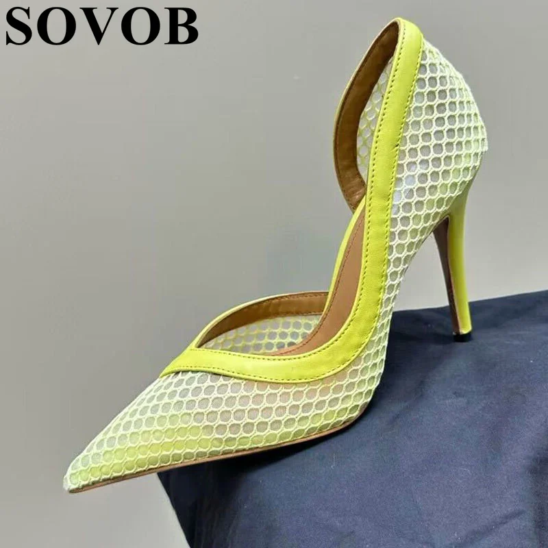 

Spring Autumn Mesh Solid Color Pointed High Heels Women's Shallow Mouth Versatile Roman Pumps 2024 Daily Office Commuter Shoes