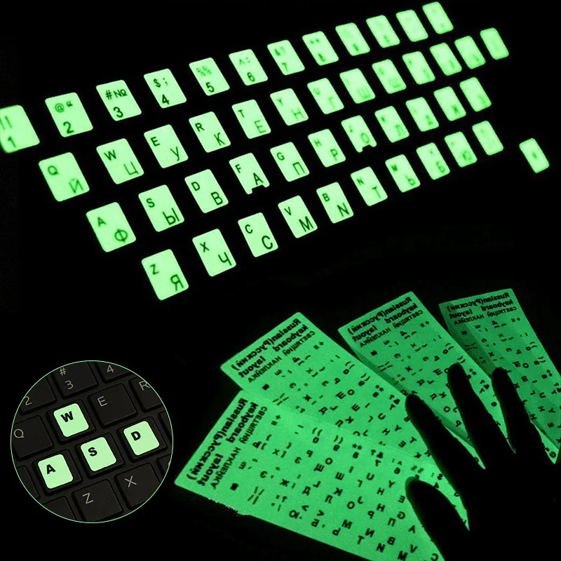 

Spanish,Russian,Arabic,French,English etc Language Fluorescent Keyboard Stickers Luminous Waterproof Keyboard Protective Film