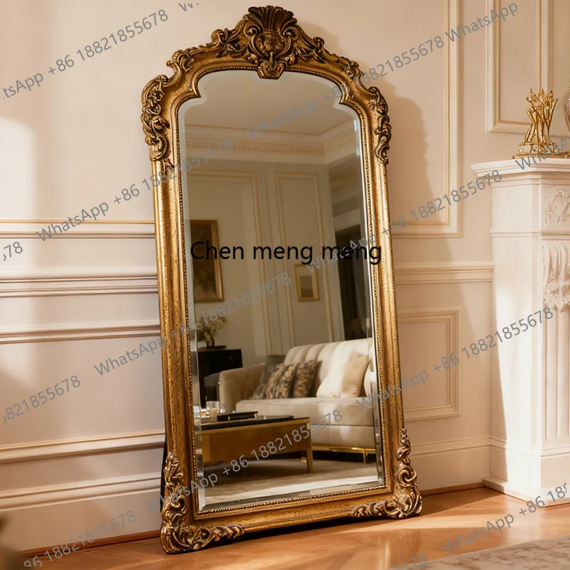 

French retro full-length mirror medium antique European carved full-body floor mirror clothing store fitting mirror