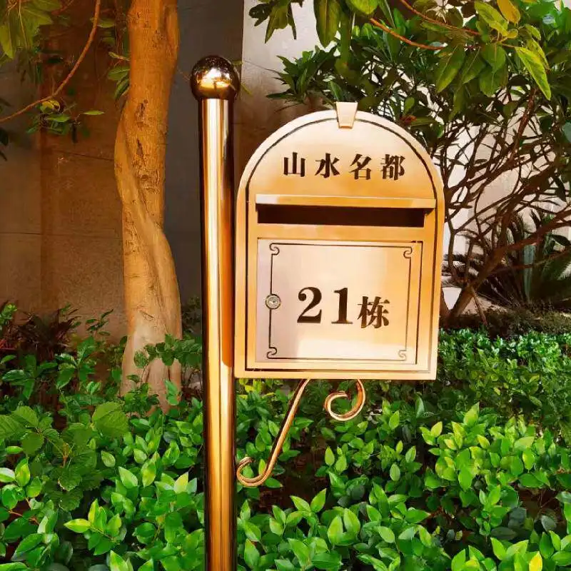 High-end waterproof villa stainless steel mailbox European retro pole mailbox milk box outdoor mailbox
