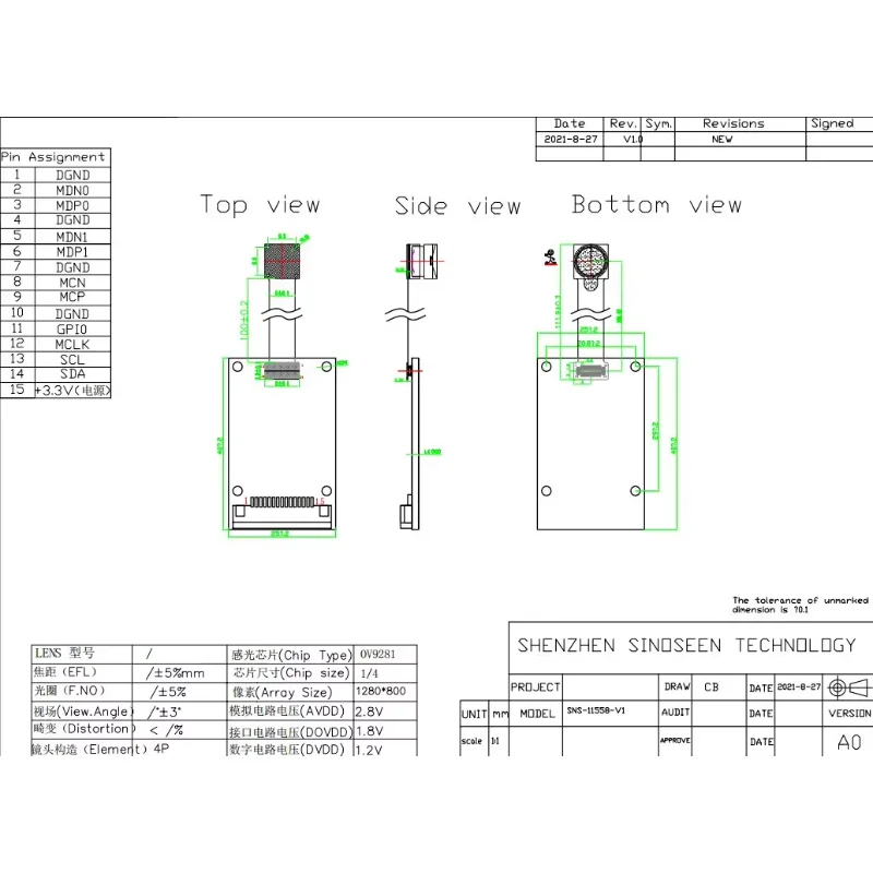 OV9281 lack white sensor PCB MIPI Raspberry Pi Global Exposure Camera Module for Industrial Testing & High speed scanner