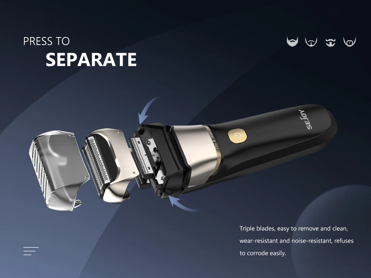 Original Sejoy Razor Electric Shaver Professional with Hair Beard Trimmer Rechargeable LED Display Shaving Machine Portable 608