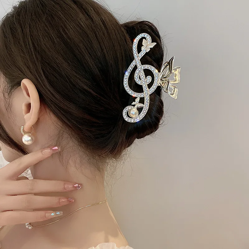 New Rhinestone Musical Note Grip Clip Ladies Fashion Crab Hair Grip Clip Ponytail Braid Claw Hair Clip Headdress Accessories