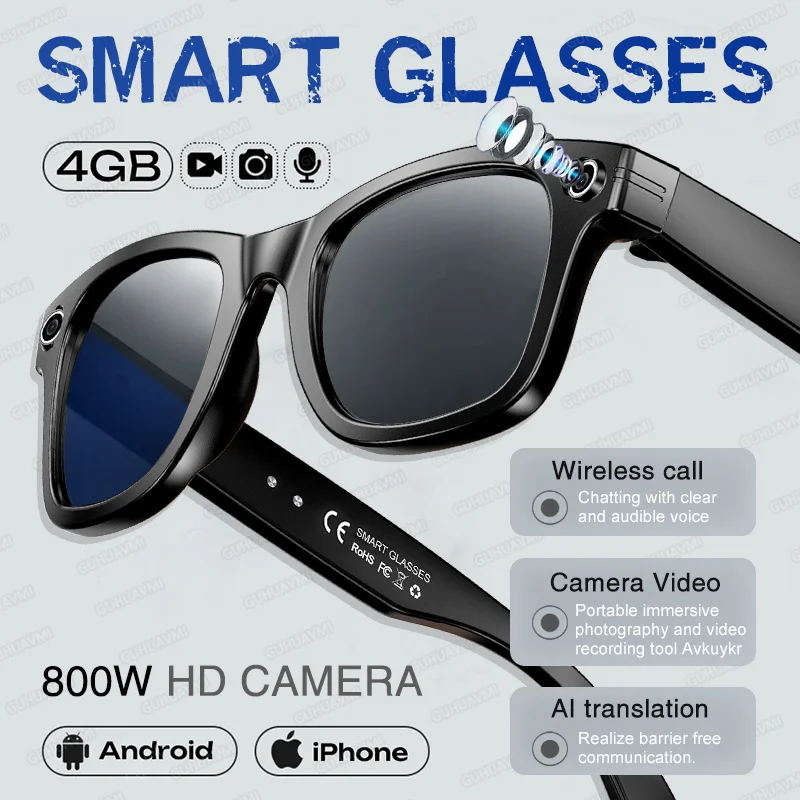 

2025 New Smart Glasses Recording Videos AI Photo Recognition Translation Call Sunglasses Men Women Waterproof Bluetooth Glasses