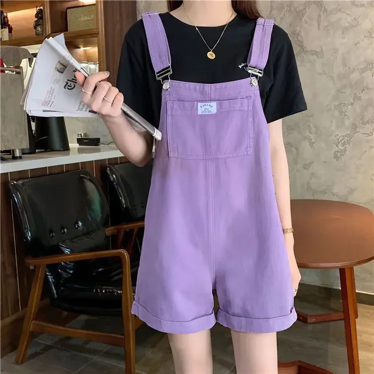 3 Color Strap Pants for Female Students Korean Version Loose Fitting Age Reducing Casual Wide Leg Denim Shorts for Women Summer