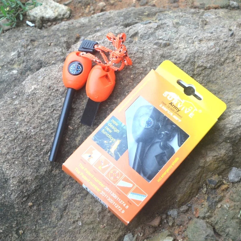 

New Survive Survivors Bring A Compass, Life-saving Whistle, Ignition Stick, Magnesium Rod, Magnesium Strip, and Flint Gift Box