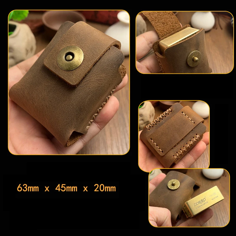 Hand Sewn Leather Lighter Case, Magnetic Absorption, Portable Lighter Storage Bag for Zippo Zorro Lighter