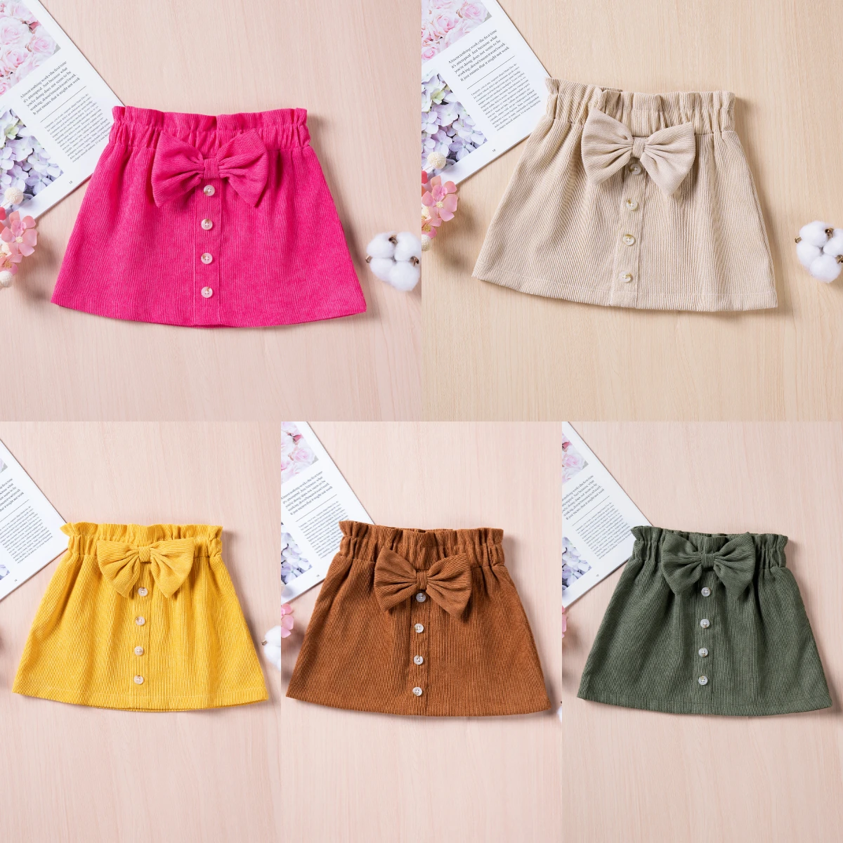 Summer Baby Girl Skirt Solid Color Skirt New Girl Size Casual Cute Style Skirt Bow Decorative Girl Skirt