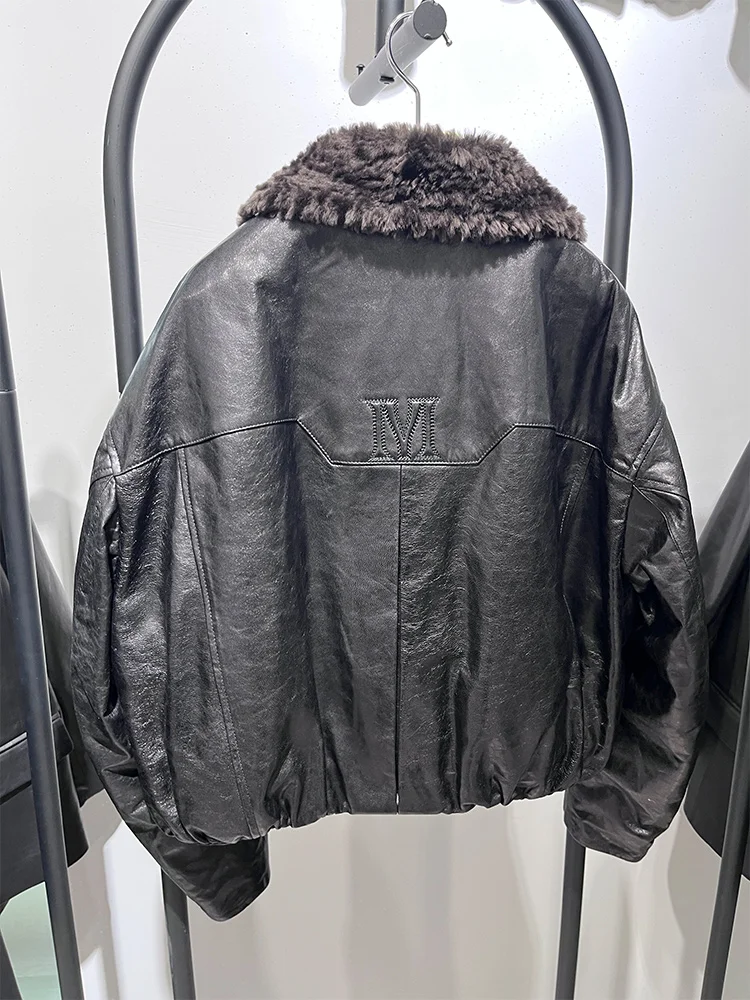 Natürliche Echte Schaffell Leder Jacke Merino Schafe Pelz Kragen Gans Unten Jacke Mantel frauen Luxus Weibliche Puffer Mäntel