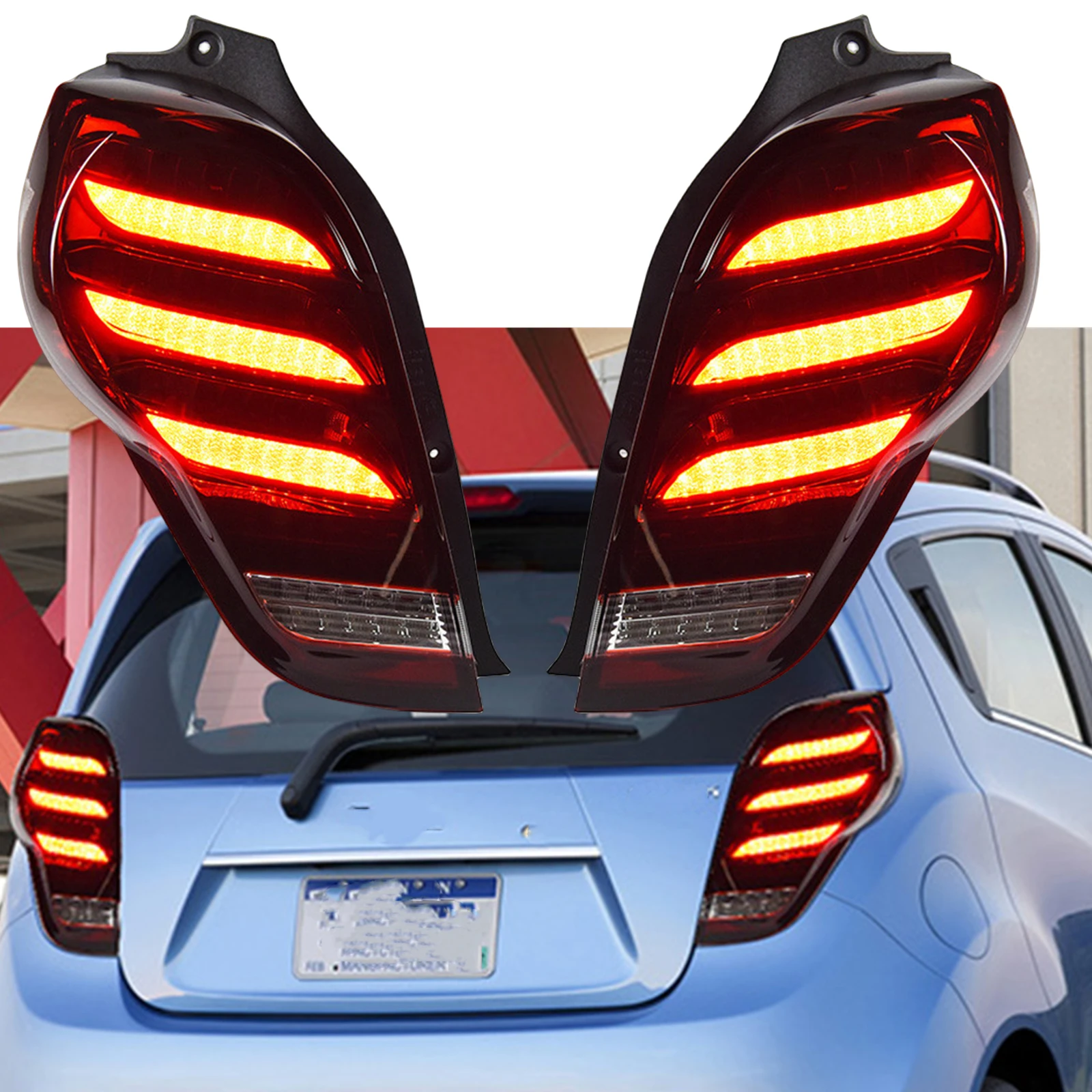 Zestaw tylnych świateł do Chevrolet Spark 2011 2012 2013 2014, lampy tylnego zderzaka, kierunkowskazy, żarówki, światła stop, tylne światła