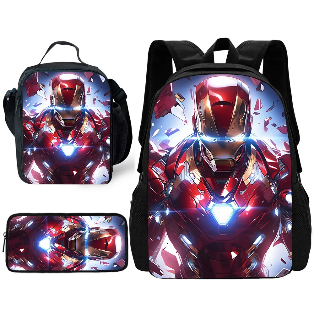 Child School Superhero Irons Man Backpack with Lunch Bags ,Pencil Bags ,School Bags for Boys Girls Best Gift