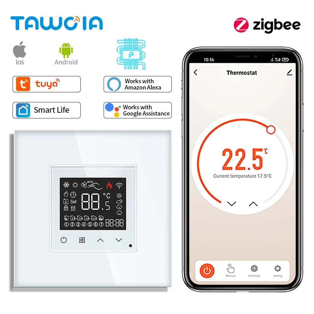 TAWOIA LED Touch Screen ZigBee Electric Floor Heating Water Boiler Room Thermostat Alexa Temperature Controller Backlight Tuya