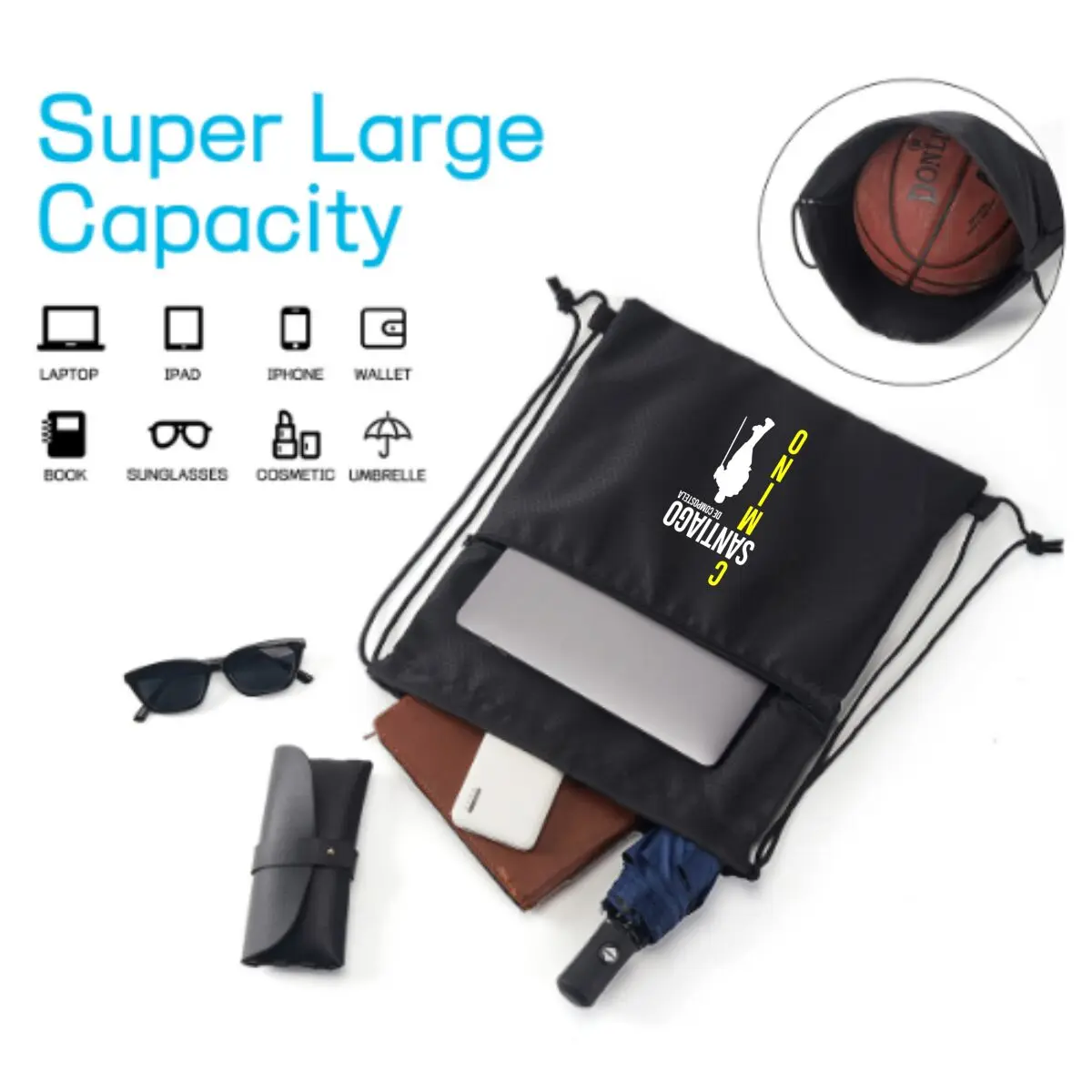 Santiago de Compostela Path Portable Bundle Pocket Large Capacity Outdoor Drawstring Bag Sports