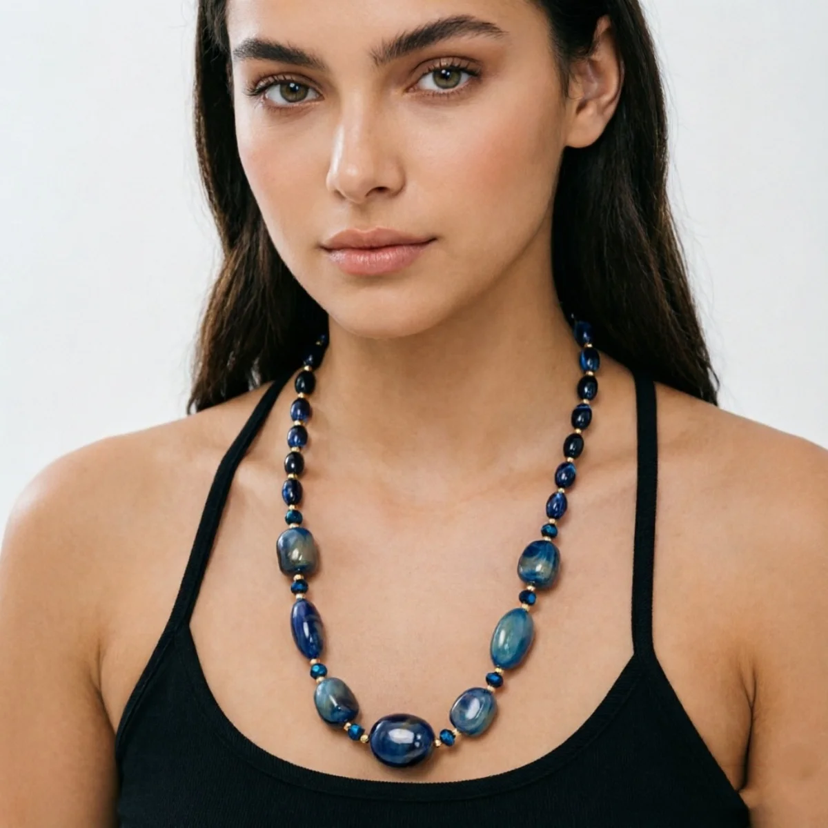 Trendige Punk-Halskette mit unregelmäßigen Harzperlen für Damen und Herren, minimalistische geometrische Acryl-Kristallperlen, Choker, Partyschmuck – Detail 12