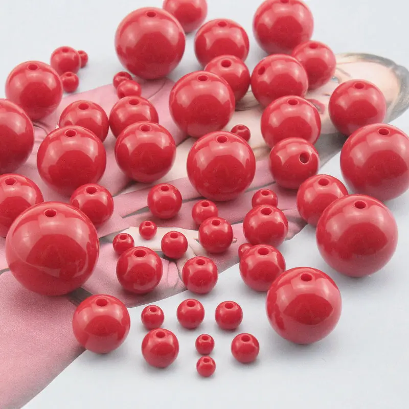 4/5/6/8/10/12/14/16/18/20mm Red Round Ball Spacer Beads For Jewelry Making Necklace DIY Clothing Crafts Decoration Accessories