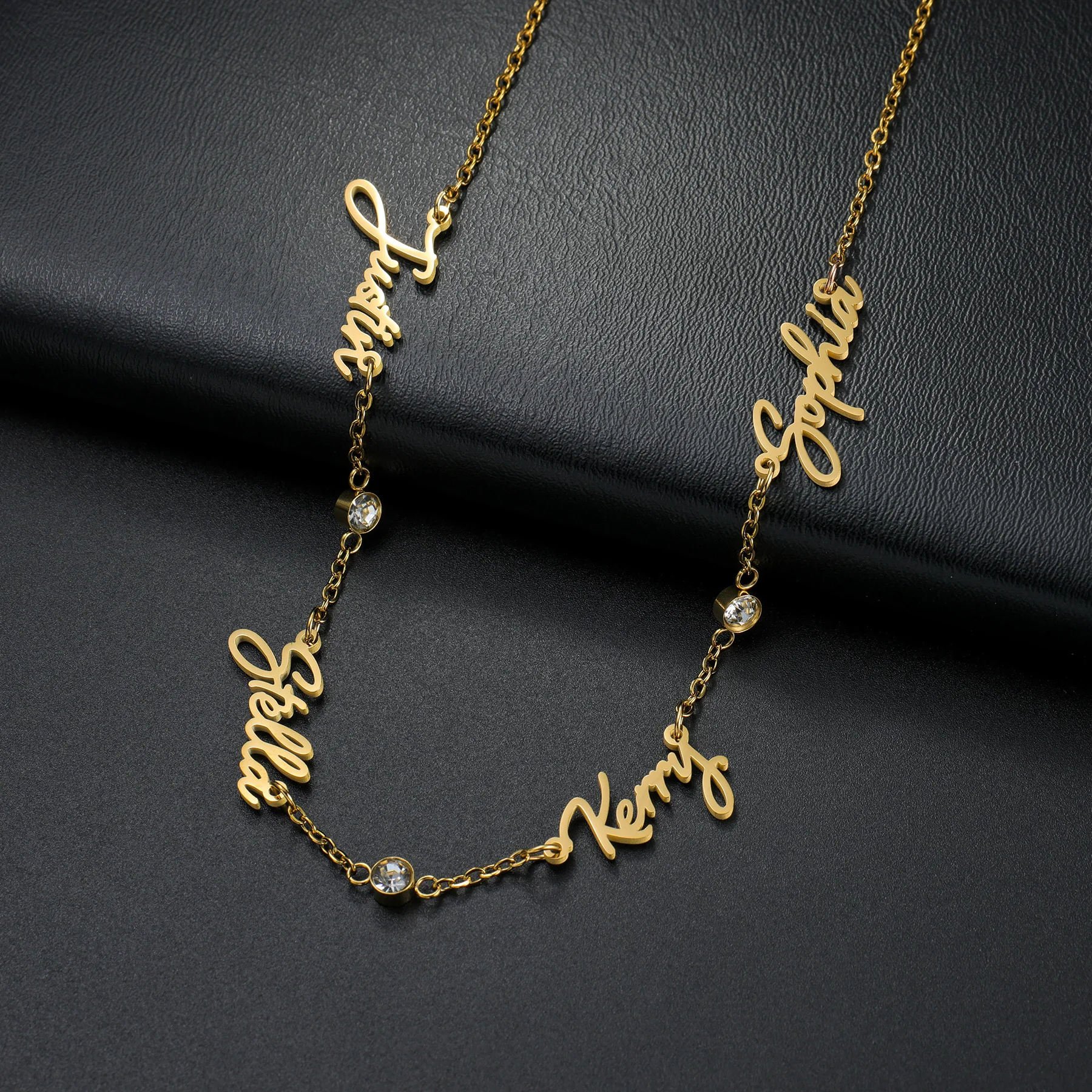 Personalized Custom Multiple Names Zircon Necklace for Women Stainless Steel Stone Pendant Chain Collar Christmas Jewelry Gift