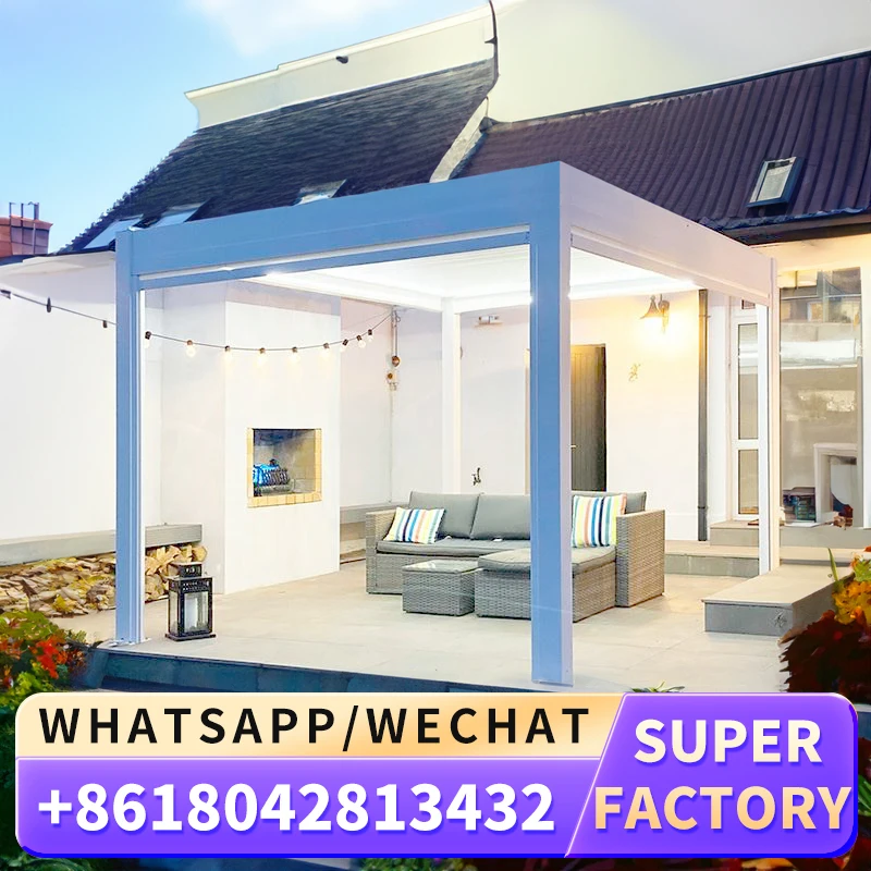 

Motorized LED Lights PVC Retractable Roof Awning Aluminum Pergola Outdoor