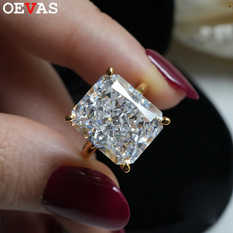 

OEVAS S925 Sterling Silver 12*14MM 12ct High Carbon Diamond Gemstone Rings Wedding Engagement ring Fine Jewelry Gift Wholesale