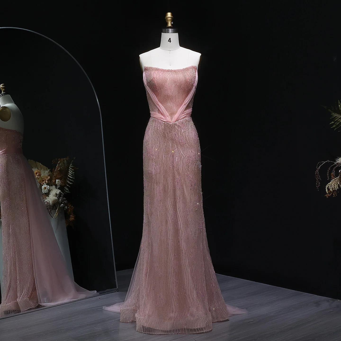 

Sharon Said Luxury Pink Mermaid Evening Dress With Train Beaded Gold Black Women Wedding Party Prom Gown Arabic SS023 Customized