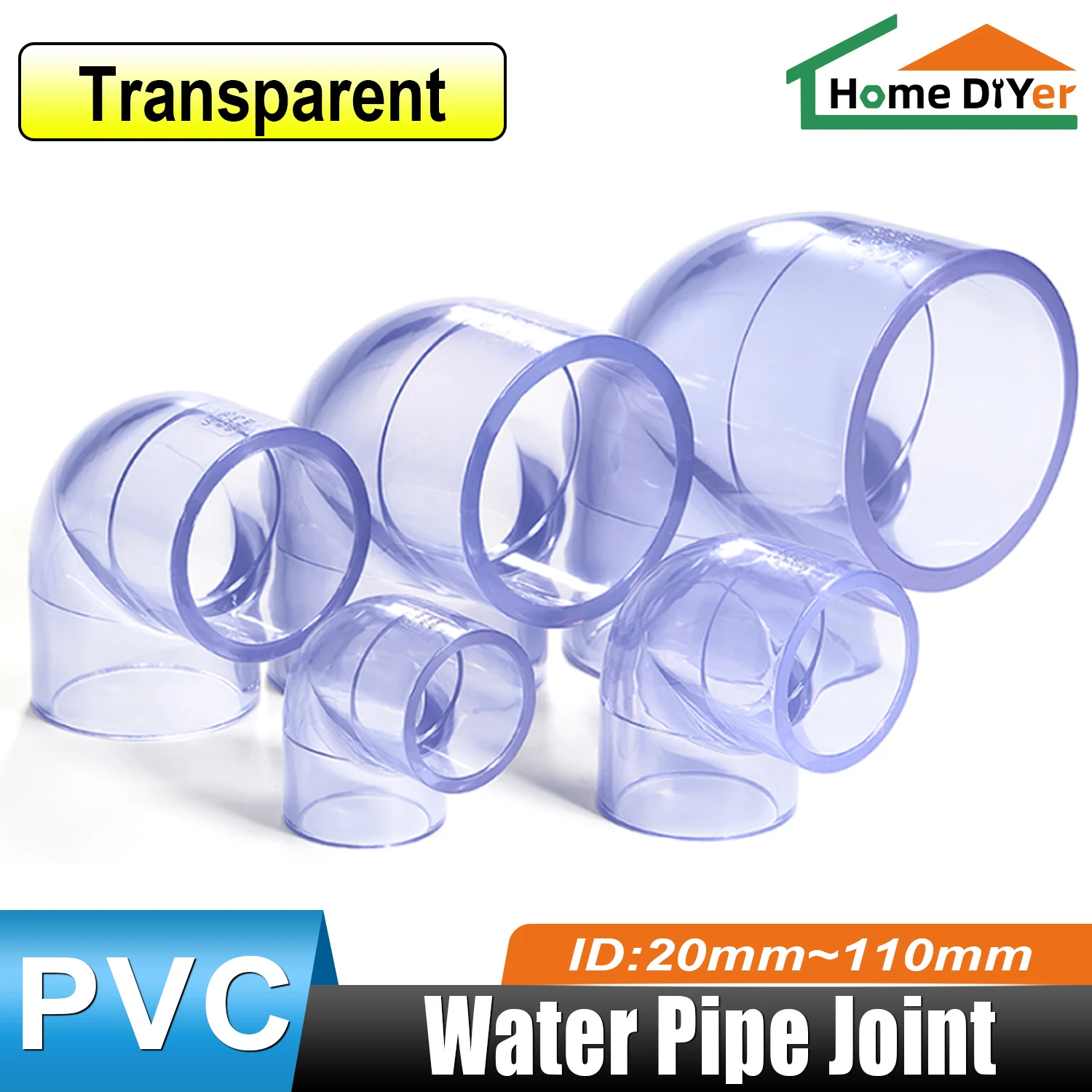 

20~110mm Blue Transparent UPVC Pipe Connectors Aquarium Fish Tank Drainage Pipe Quick Fittings Garden Irrigation Tube Joint Valv