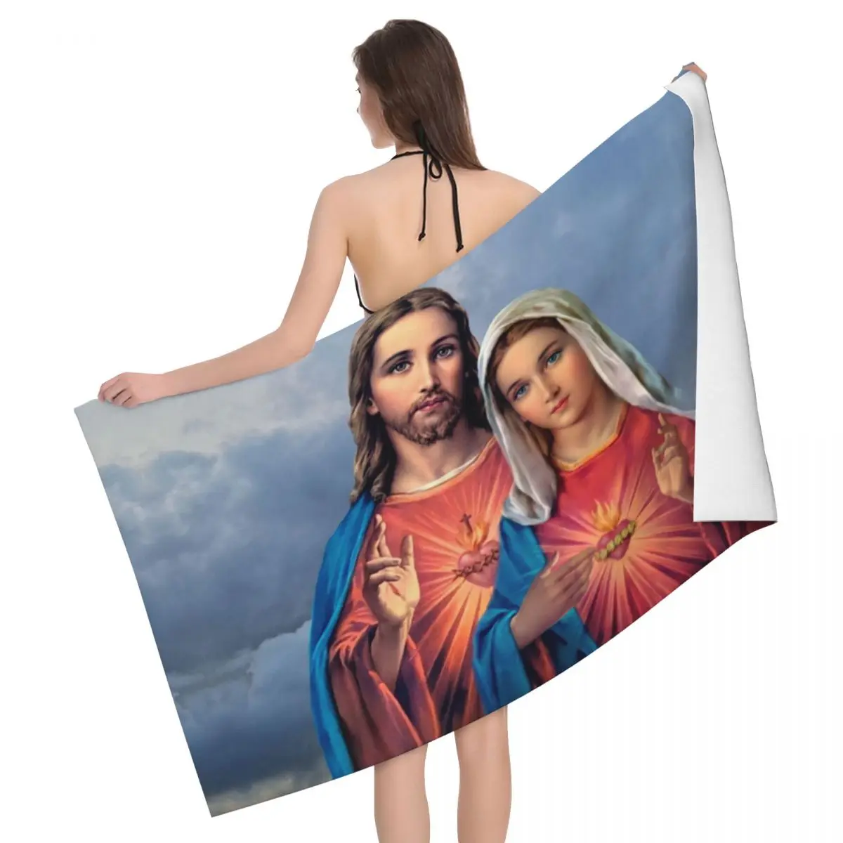 Catholic Quick Dry Microfiber Beach Towel Absorbent Religion Saint Jesus and Mary God Women Men Travel Home Decor Bath Towels