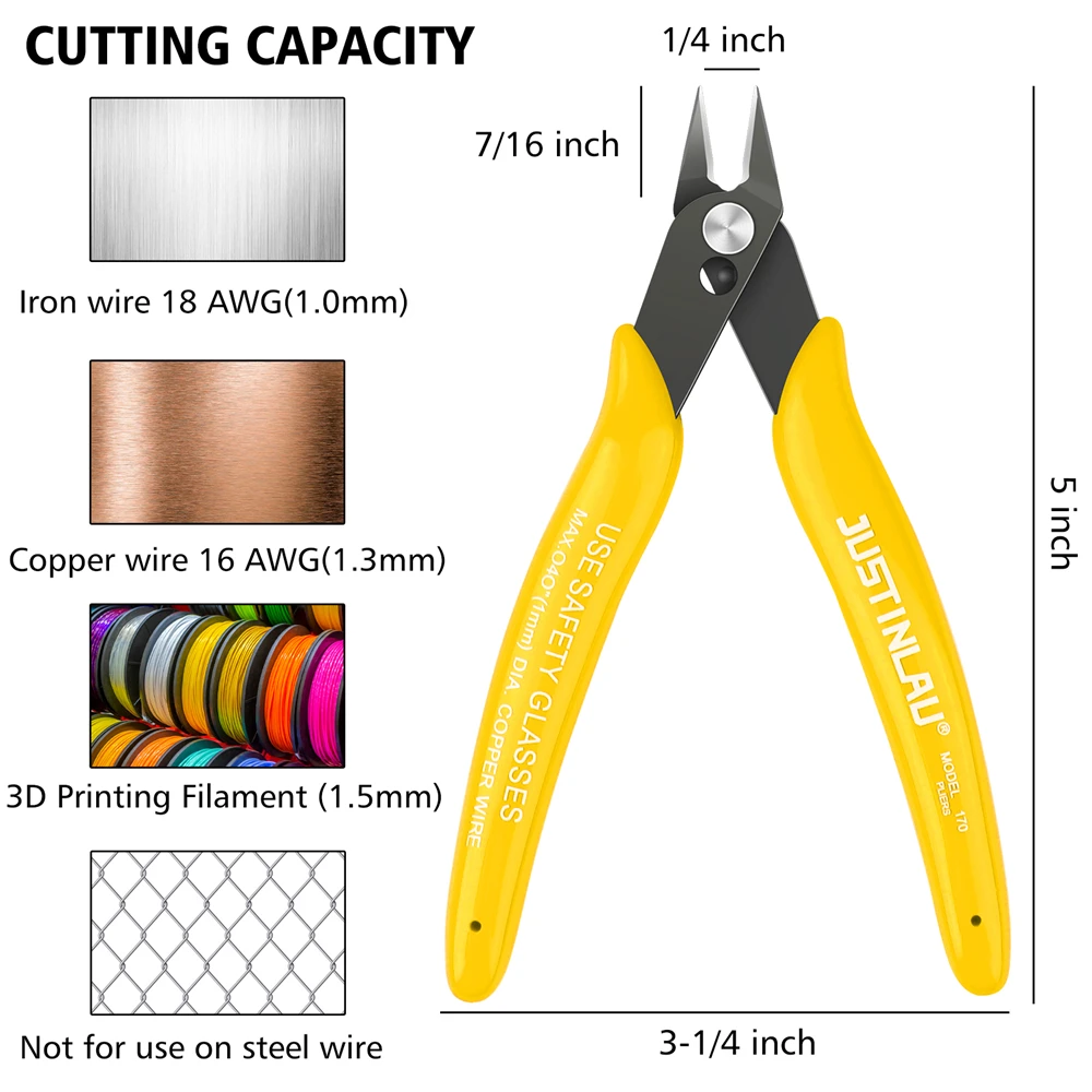 170 Wire Cutter DIY Trimmer Diagonal Side Cutting Cable Nippers Yellow Pliers Hand Mini Snips Flush Nipper Trimmer Hand Tools