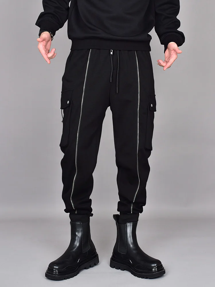 

Techwear Style Fall Korean men's -fit Small Feet Harlan High Street Zipper Embellish Binding Foot Overalls