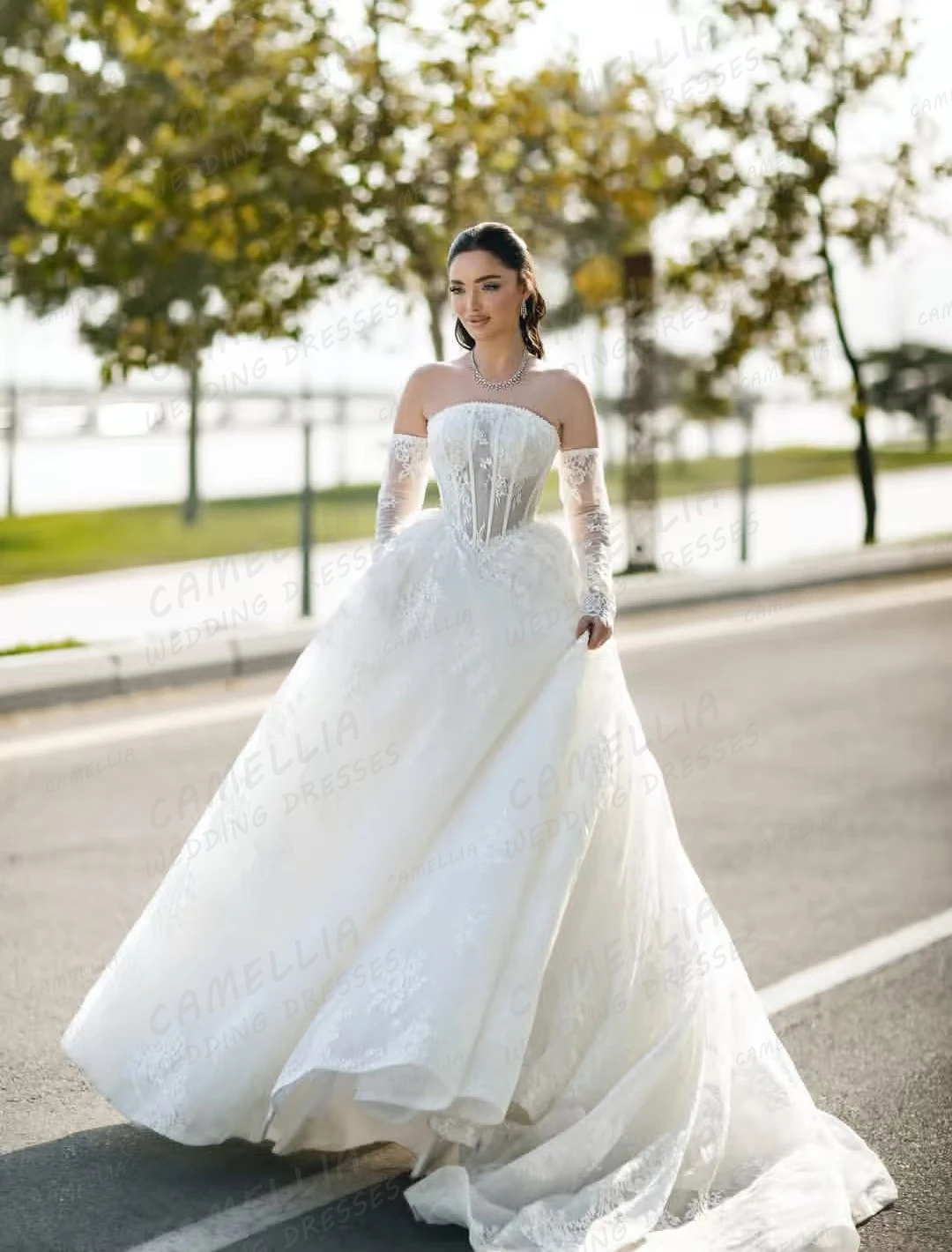 

Simple Wedding Dresses Women's Appliques Long Sleeve Tulle A Line Bridal Gowns Sexy Formal Party Vestidos De Novia Customized