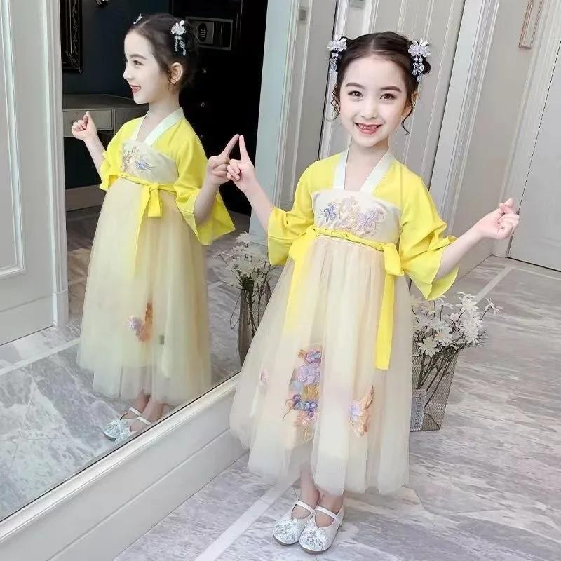 Girl Hanfu Summer Traditional Chinese Style Tang Costume Fairy Dress Girl Chiffon Skirt Clothes Children\'s Ancient Clothes