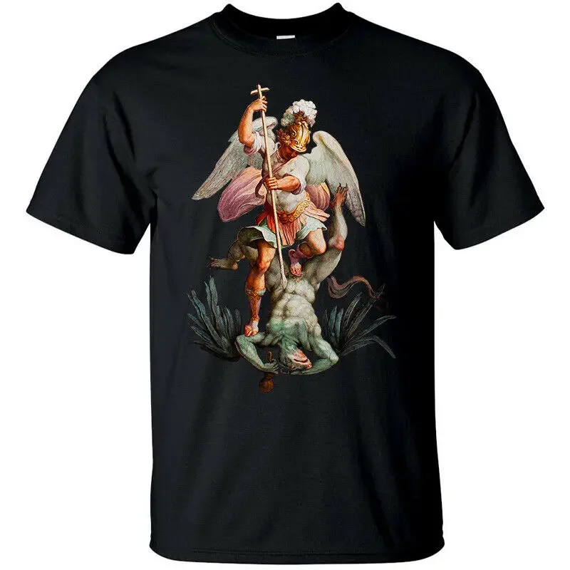 Saint Michael The Archangel Destroy Devil Catholic T-Shirt. Premium Cotton Short Sleeve O-Neck Mens T Shirt New S-3XL