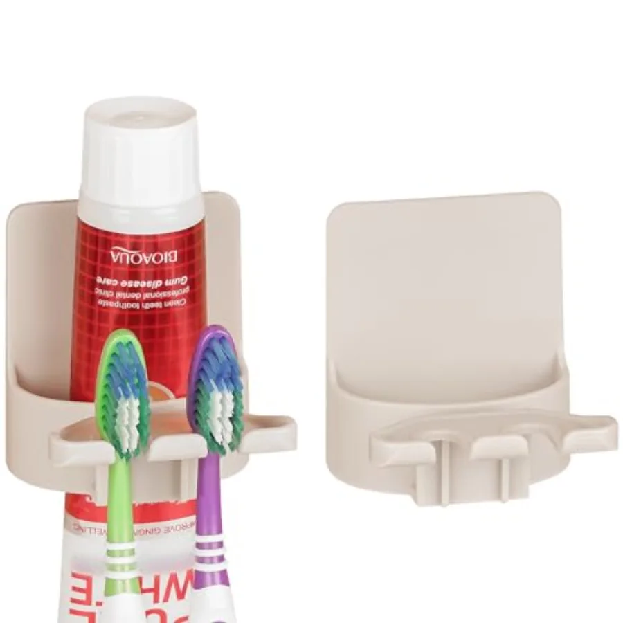 

2 PCS Self-Adhesive Toothbrush Holders Wall Mounted, Water Proof Toothbrush Hook, 3 in 1 with Toothbrush Hanger Toothpaste Hold
