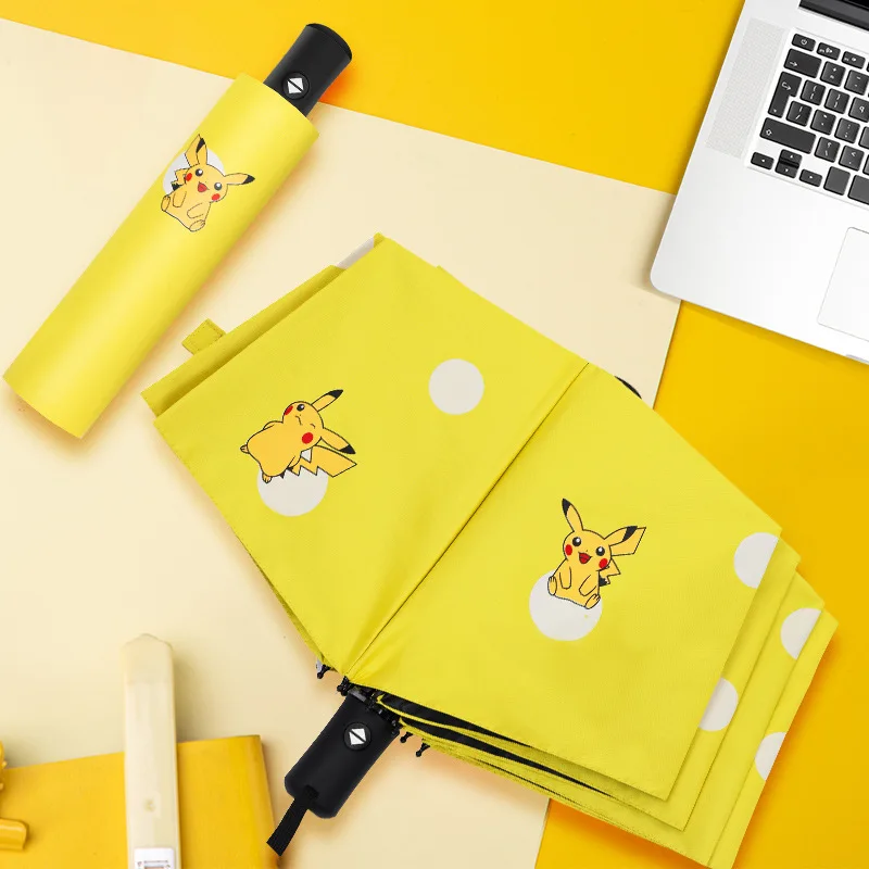 Nuevo Paraguas Infantil, Lindo Paraguas de Vinilo con Dibujos Animados de Pikachu, Protección Solar, Paraguas Plegable Portátil para Estudiantes