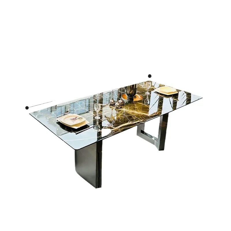 Pure natural luxury stone Naqiu green dining table, green high-end light luxury modern rectangular household marble