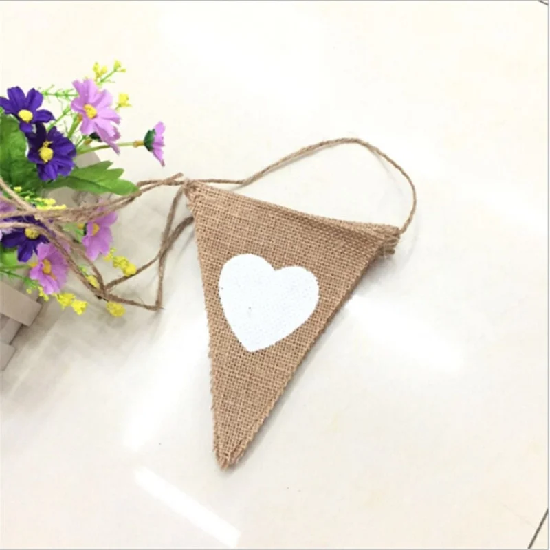 1PC Wedding Party Heart shaped Picture Decoration Flag Hanging Linen Material Activity Atmosphere Hanging Flag