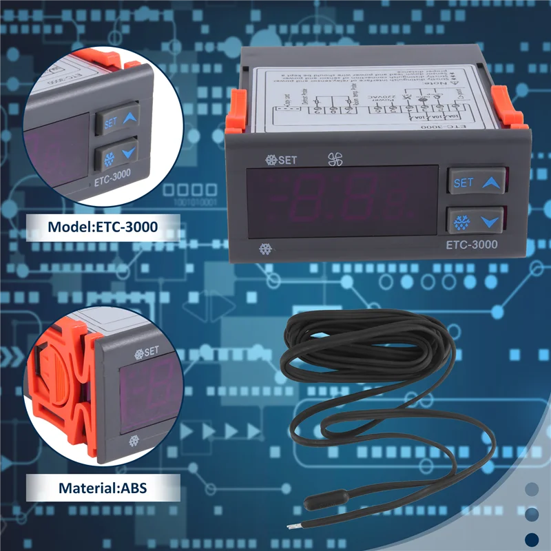 

M01K ETC-3000 Мини-регулятор температуры Холодильник Термостат Регулятор Терморегулятор NTC Двойной датчик 220 В 40% Скидка